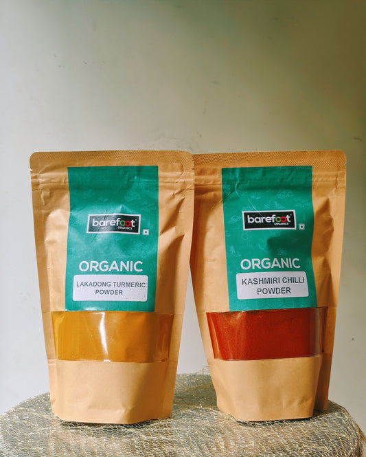 Lakadong Turmeric & Kashmiri Chilli Powder | Essential Organic Spices Combo 🌶 ( 200gms each ))